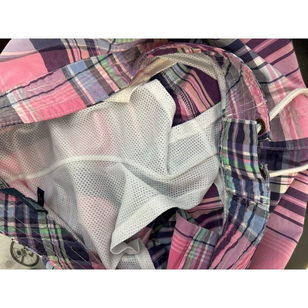 Polo Ralph Lauren Mens Swim Trunks Pink Purple Plaid Board Shorts 32 Inseam 7